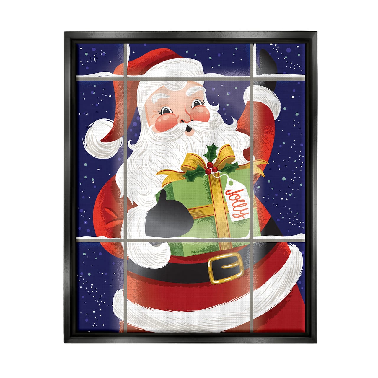 Stupell Industries Vintage Jolly Santa Window Framed Floater Canvas Wall Art